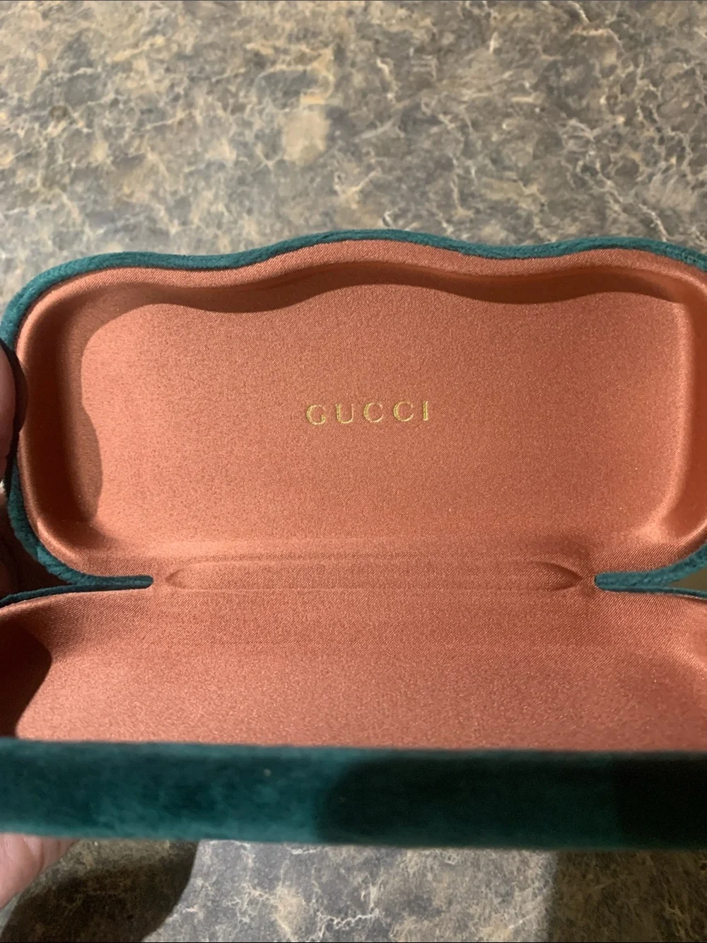 Gucci Teal Velvet Eyewear Case with Peach Interior